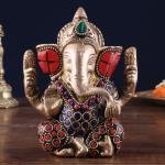 Pure Brass Lord Ganesha | 5" x 4" x 2.5" | 0.8 kg | Stone Inlay Work | Portable Sacred Art | Perfect Gift Size | Jaipurio